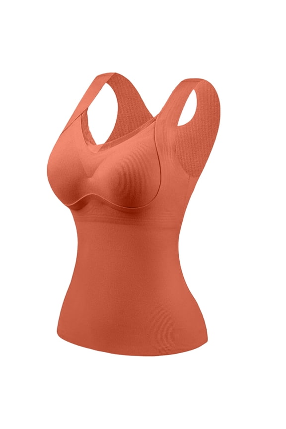 Shapewear Camisole Tops for Women Built in Bra Body Shaper Tummy Control Lace Trim V Neck Slim Fit Tops Red 42