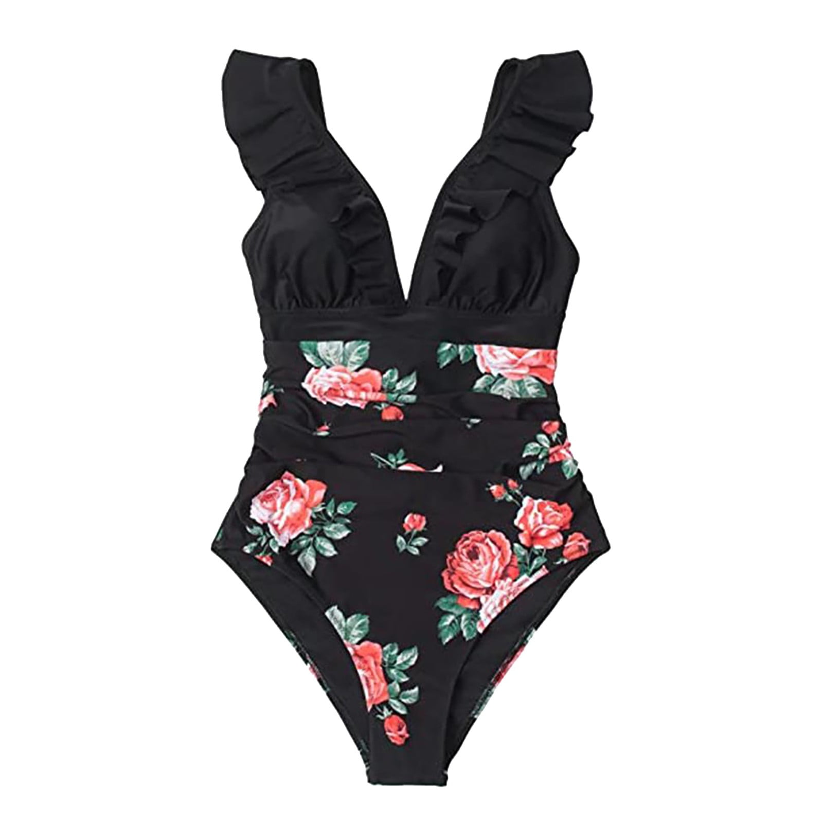 Shapewear Swimsuits For Women Ladies Summer Swimsuit Deep V Neck Swimsuit Ruffle Trim Back