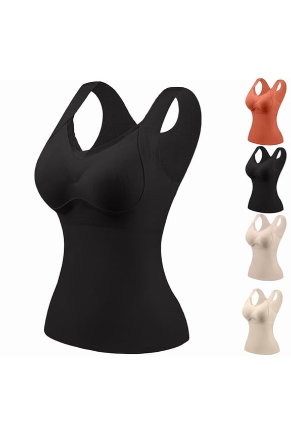 Shapewear Top With Built in Bra Shapewear Tanks V-Neck Compression Tank Tops for Women Tummy Control Camisole Black 38