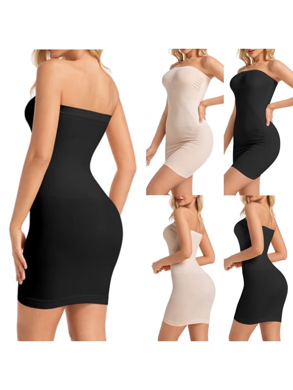 Shapewear Tummy Control Body Suits for Womens Targeted Compression Body Shaper Fashion Women's Strapless Shapewear Dress Seamless Solid Bodycon Mini Dress Khaki L