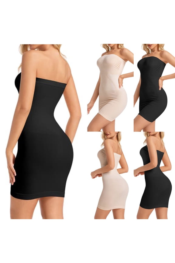 Shapewear Tummy Control Body Suits for Womens Targeted Compression Body Shaper Fashion Women's Strapless Shapewear Dress Seamless Solid Bodycon Mini Dress Khaki L