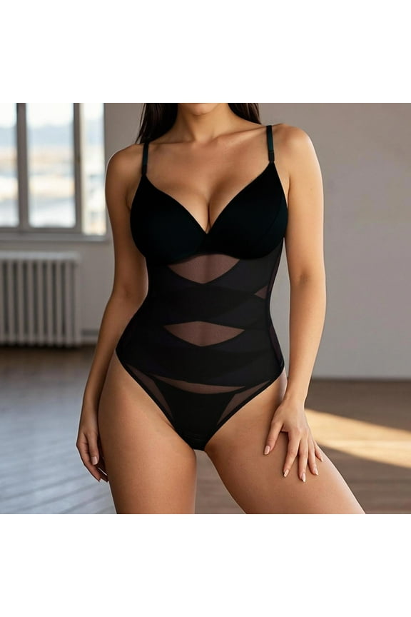 Shapewear For Women Bodysuit V Neck Body Sculpting Seamless Figure Enhancing Comfortable Stretchy Undergarment Waist Trainer with Zipper And Straps Waist Trainer with Compression Garments Fatigue