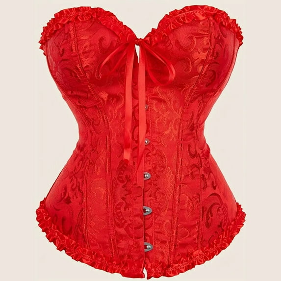 Shapewear Women Lace Off Shoulder Corset Bustier Boned Overbust Corset Bodyshaper Lingerie Top,Red Woman Blending Shapeware S