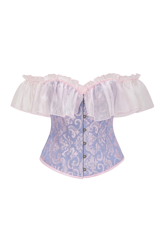 Shapewear for Women Slim Shaping Corset Underbust Bodice With Shoulder Straps And Ribbed Lace Front Cincher Top For Everyday Wear Light Purple,L