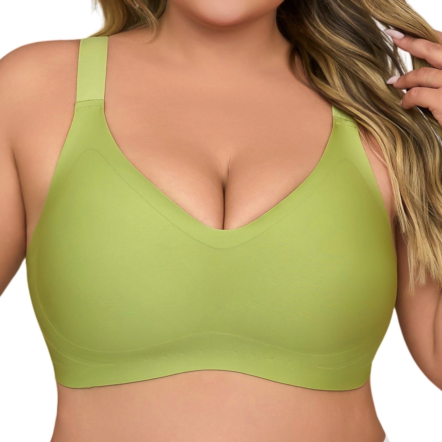 USEASY Wireless Bras for Women Full Coverage Comfort Seamless Bras No Underwire Everyday Bra Green 1XL