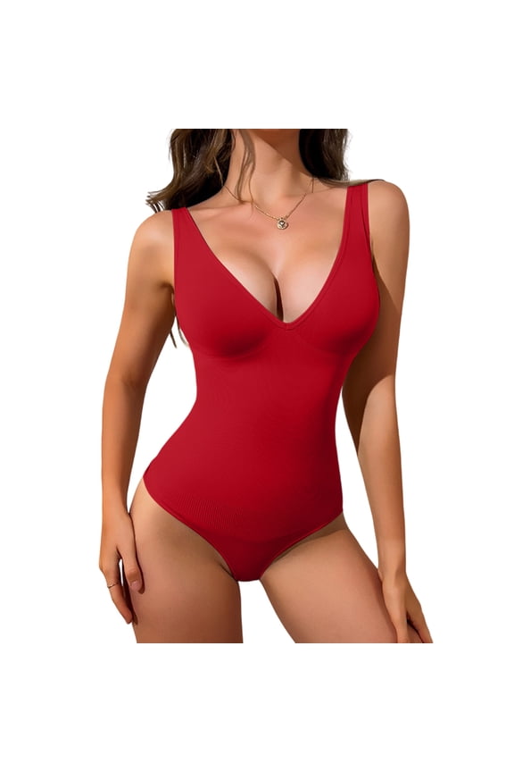 Shapewear for Women V-Neck Bodysuit Tummy Control Shapewear Seamless Full Body Shaper