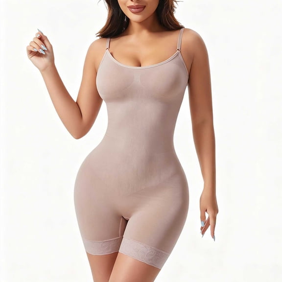 SELONE Shaping Bodysuit Women Sleeveless Crew Neck Spaghetti Strap Butt Lift Push Up Solid 1 Piece Shapewear Daily