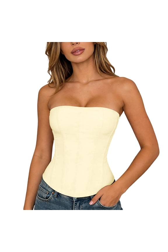 Shaping Underbust Corset Bustier With Sheer Mesh And For Waist Training And Layering,Color:Yellow