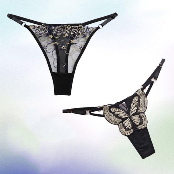 Shaping Underwear for Women 2 PC Women Pearl Lace Panties Thong G-String Thongs Underwear Womens Underwear Bikinis Black One Size