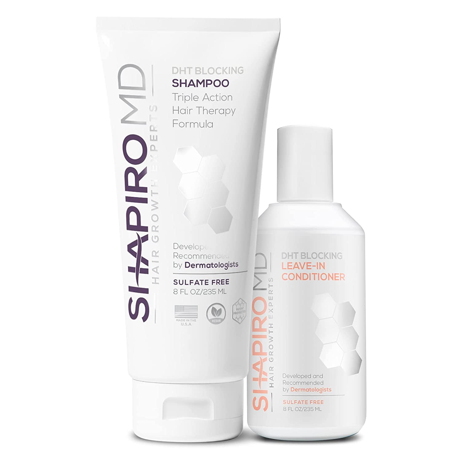 Shapiro MD Hair Loss Shampoo and Leave in Conditioner DHT Fighting Vegan Formulas for Healthier Fuller Thicker Looking Hair 1 Month
