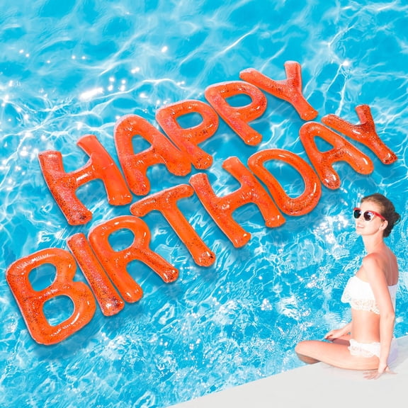 Shappy 20'' Happy Birthday Pool Large Floating Letter Balloons with Adhesive Dots Inflatable Pool Decorations for Summer Birthday Party(Orange) Y101