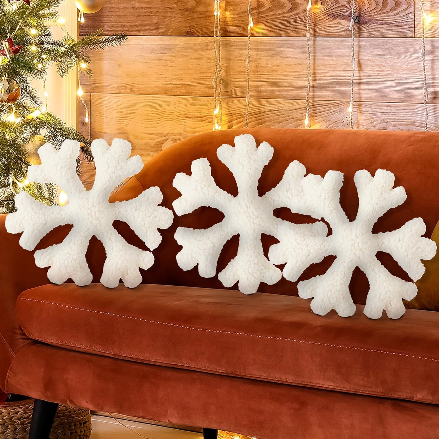Shappy 3 Pcs Snowflake Winter Throw Pillows Stuffed Snowflake Shaped