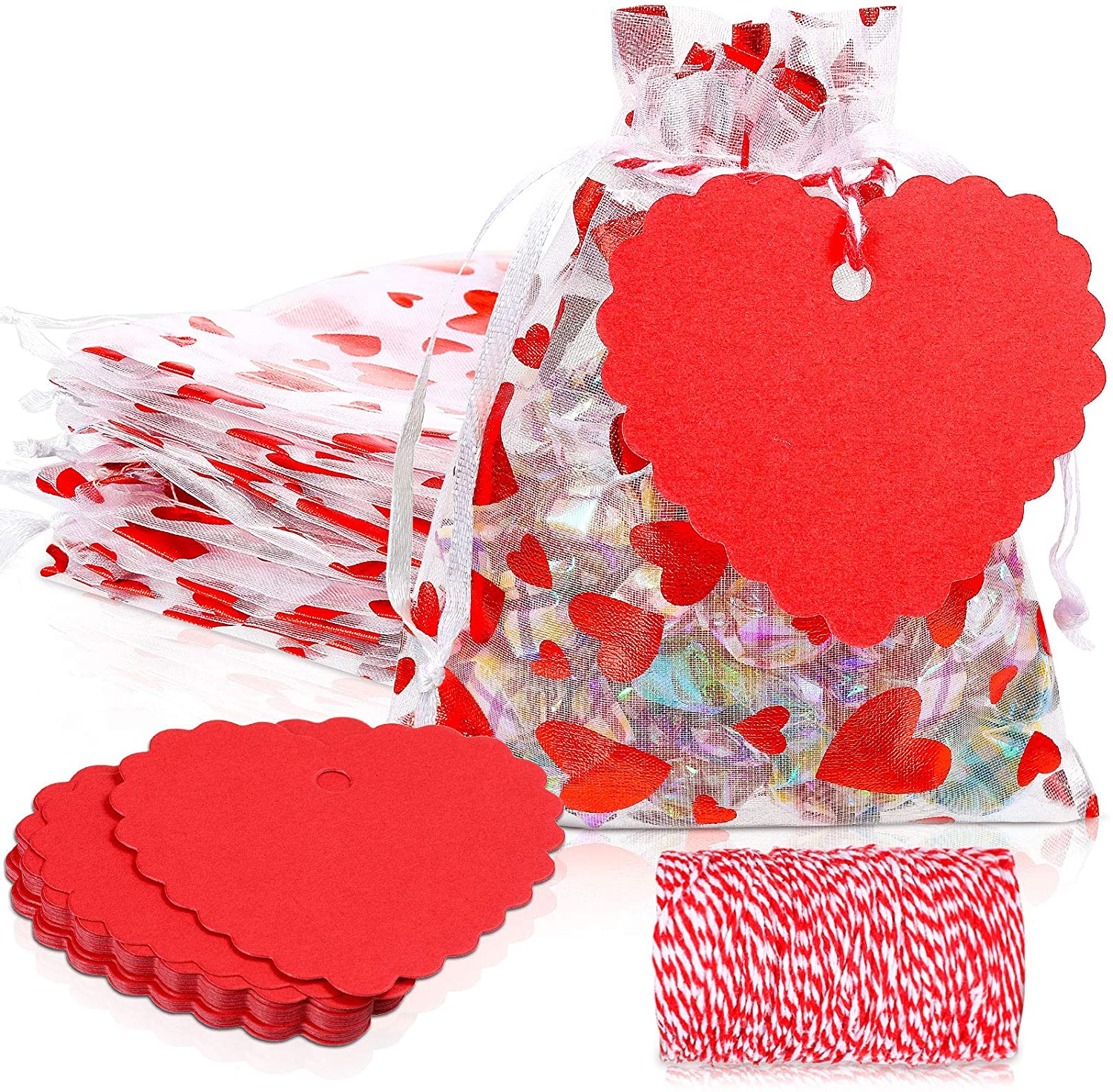Draw String Labels Shappy 30 Pcs Valentines Day Organza Bags and 30 Pcs Kraft Paper Tags ...