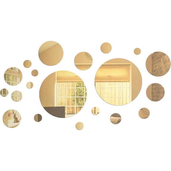 Shappy 32 Pcs Acrylic Mirror Wall Stickers Removable Round Wall Decal Circle Mirror Tiles for Home Bathroom Living Room Bedroom TV Background Decor(Silver,Large Size)