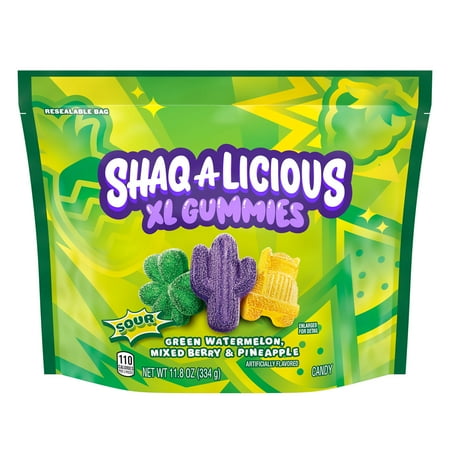 Shaq-A-Licious Xl Gummies Sour Chewy Candy, Bag 11.8 oz (Pack of 6)
