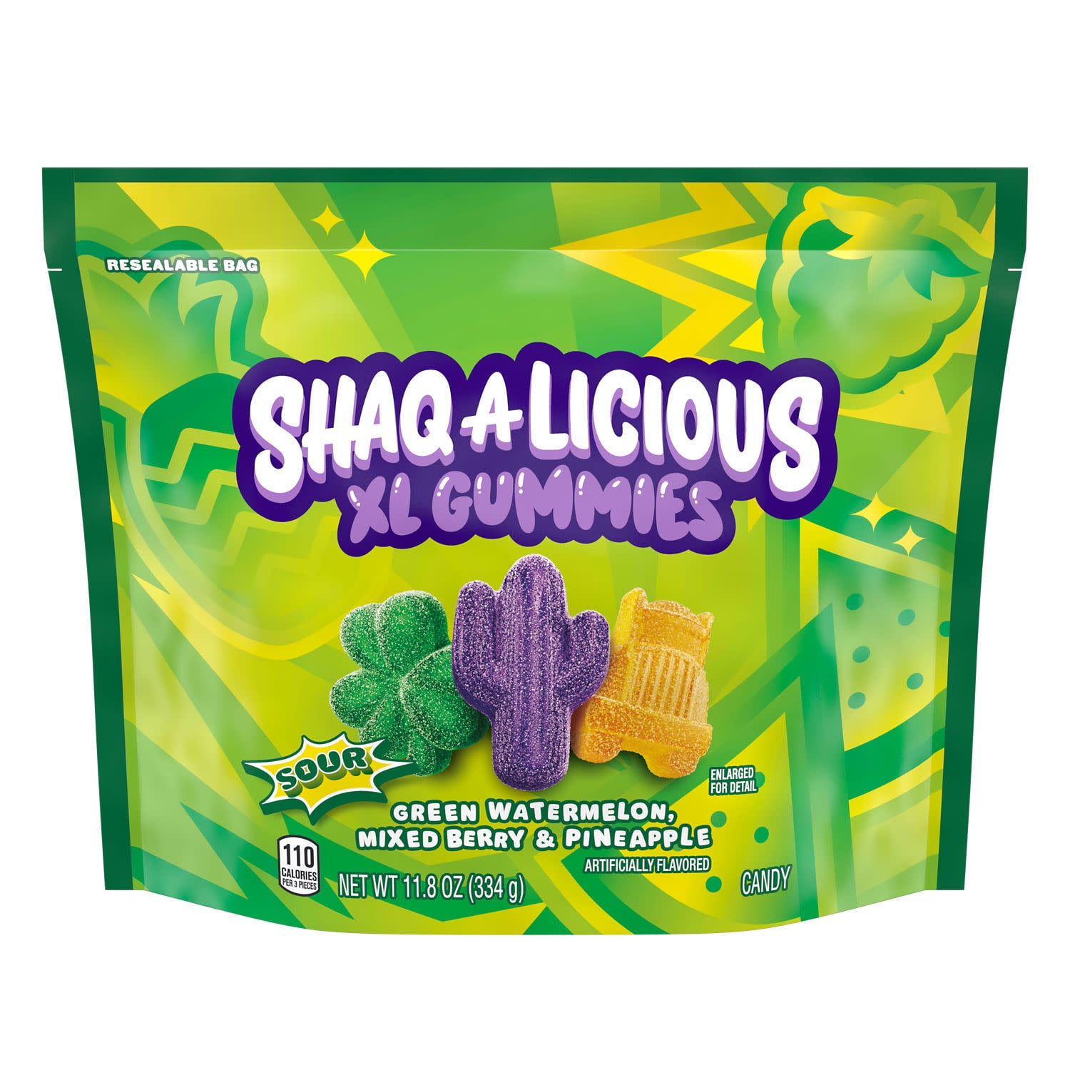 Shaq-A-Licious Xl Gummies Assorted Flavored Sour Chewy Candy, Bag 11.8 oz