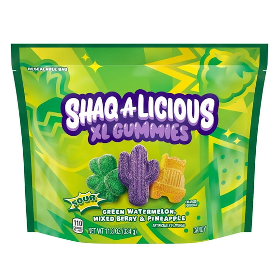 Shaq-A-Licious Xl Gummies Assorted Flavored Sour Chewy Candy, Bag 11.8 oz