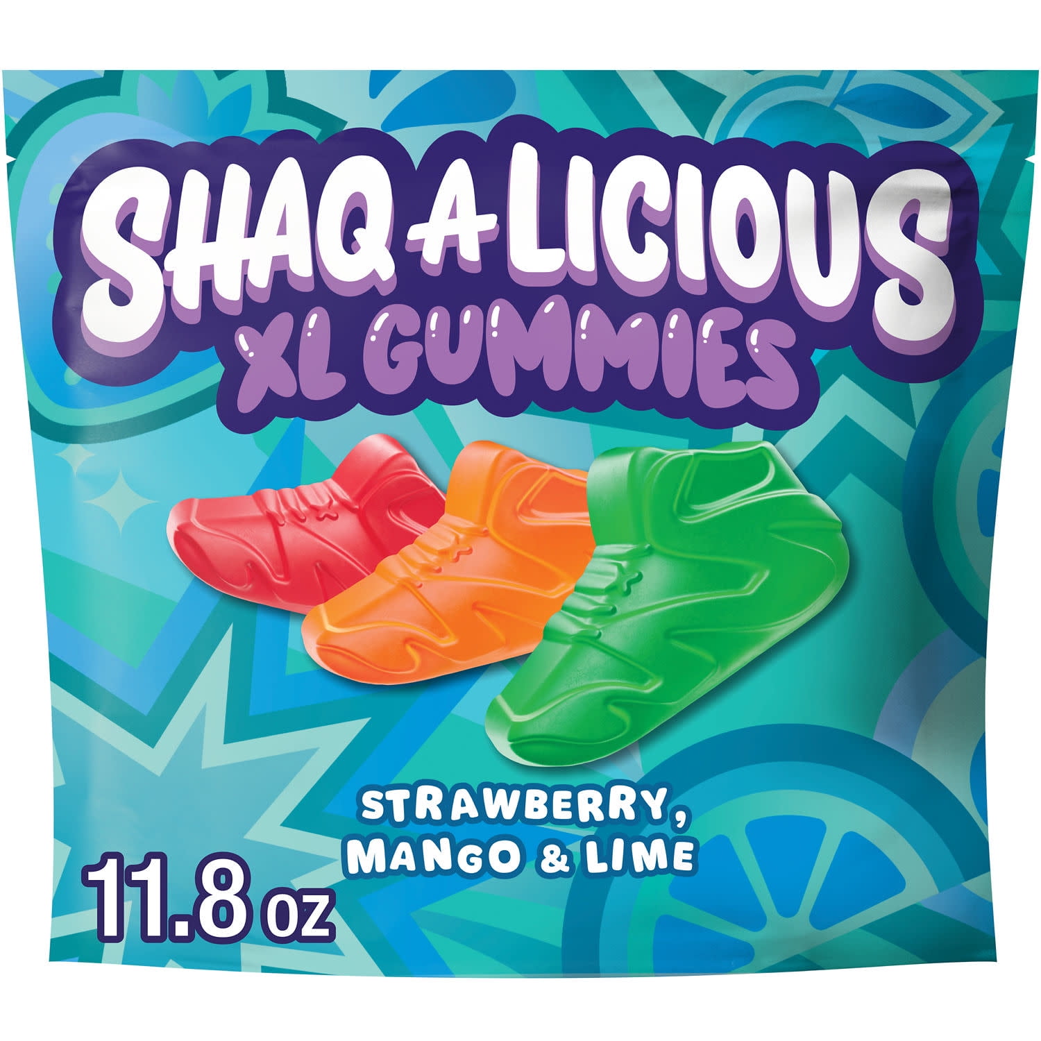 Shaq-A-Licious Xl Gummies Sneakers Fruit Flavored Chewy Candy, Bag 11.8 oz