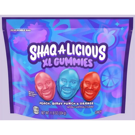 Shaq-a-licious XL Gummies, Peach, CCF19 Berry Punch & Orange Flavors, 11.8 oz