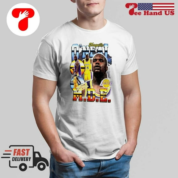 Shaquille O’Neal Los Angeles Hardwood Classics commemorative player collage shirt,White Color,Size M