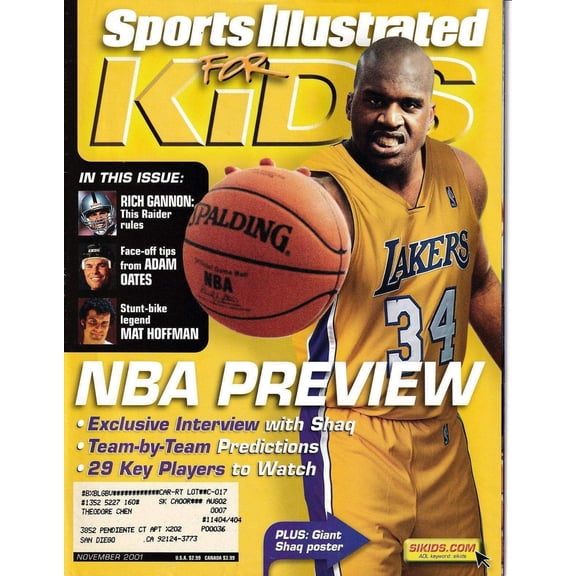 Shaquille O'Neal LA Lakers 2001 SI for Kids magazine w/ 16x20 poster