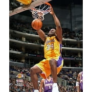 Shaquille ONeal Los Angeles Lakers Unsigned Hardwood Classics Two-Handed Slam Photograph