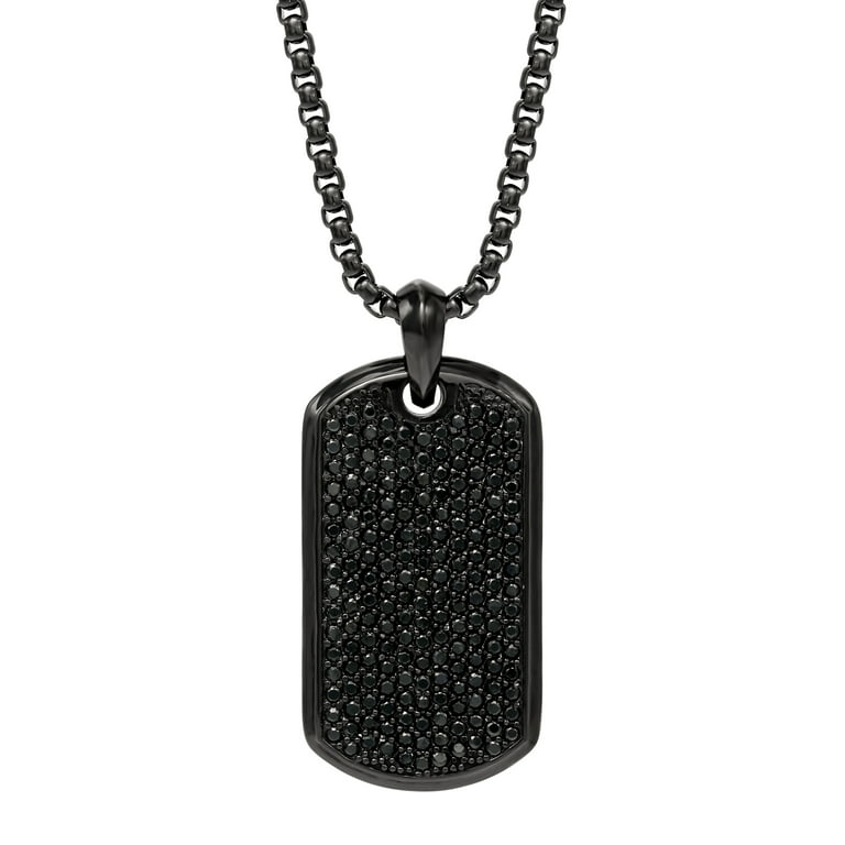 Necklace Sublimation with Diamond Trim Accents Dog Tag Style Black