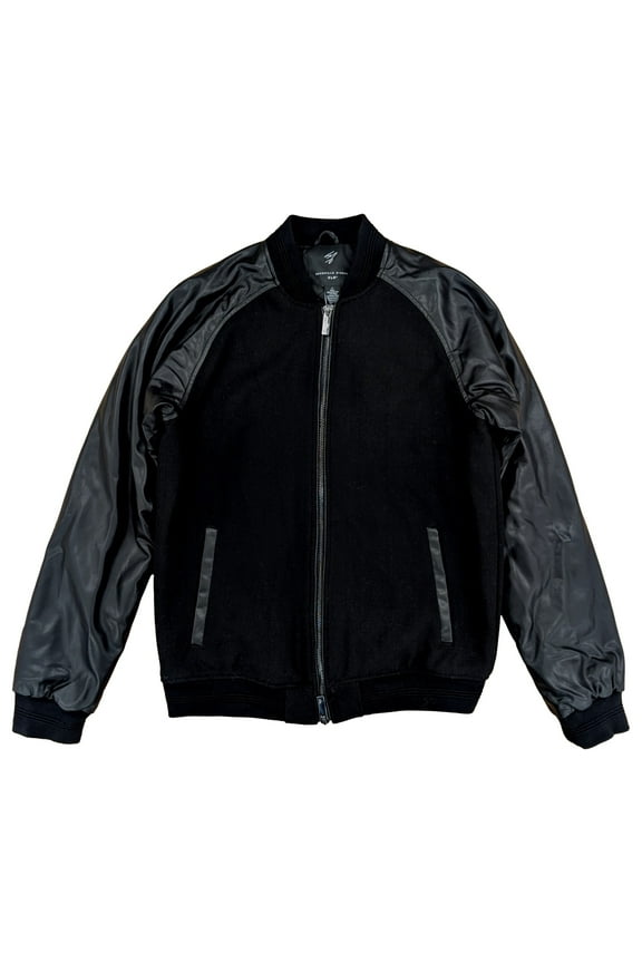 XLG Big & Tall Men's Black Full-Zip Varsity Jacket XLT