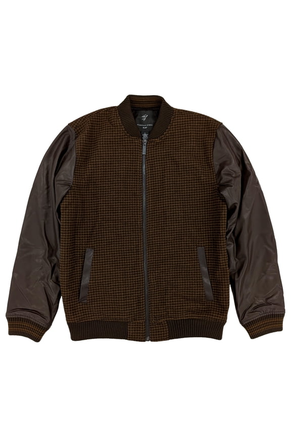 XLG Big & Tall Men's Brown Houndstooth Bomber Jacket 4XL
