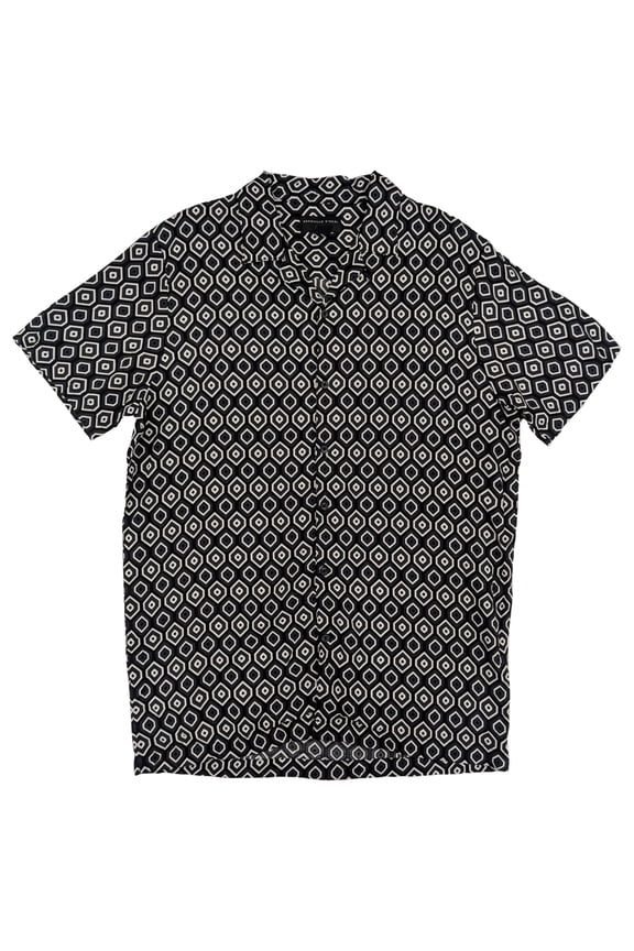 XLG Big & Tall Mens Black Geo Short Sleeve Woven Shirt 4XLT