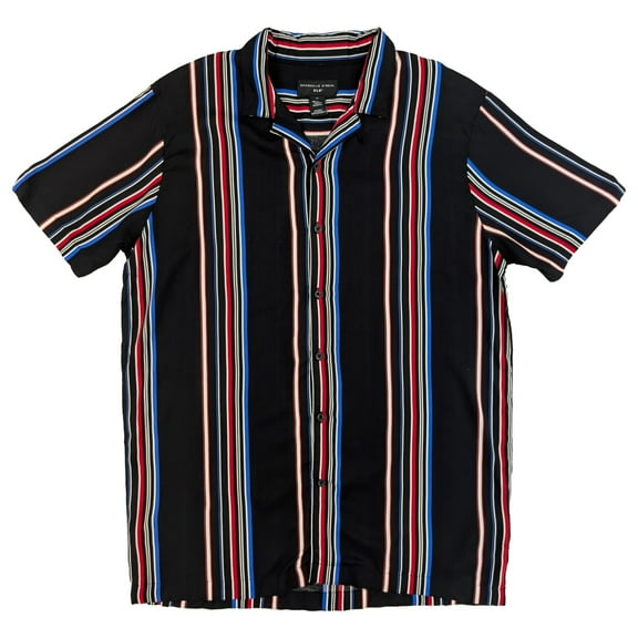 Shaquille O'Neal XLG Big & Tall Mens Black Multi Stripe Woven Shirt LT