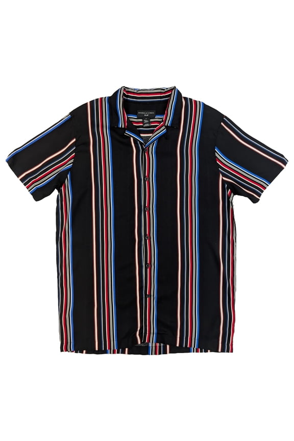 XLG Big & Tall Mens Black Multi Stripe Woven Shirt LT