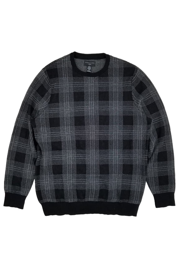 XLG Big & Tall Mens Black Plaid Jacquard Pullover Sweater 3XLT