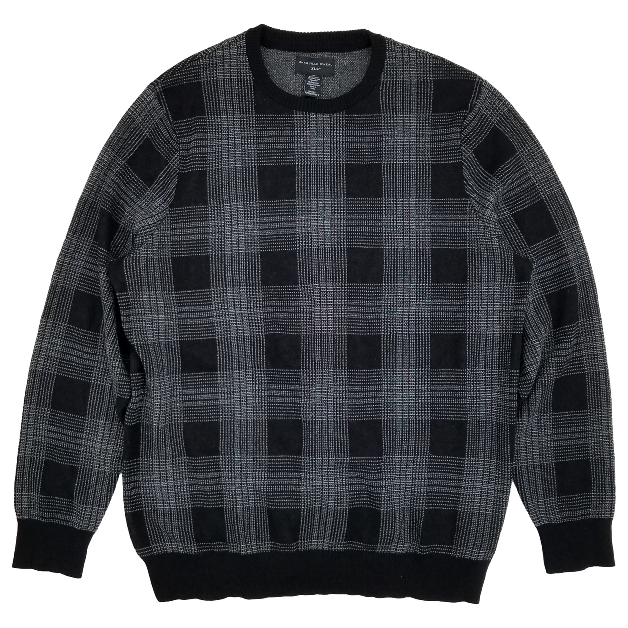 Shaquille O'Neal XLG Big & Tall Mens Black Plaid Jacquard Pullover