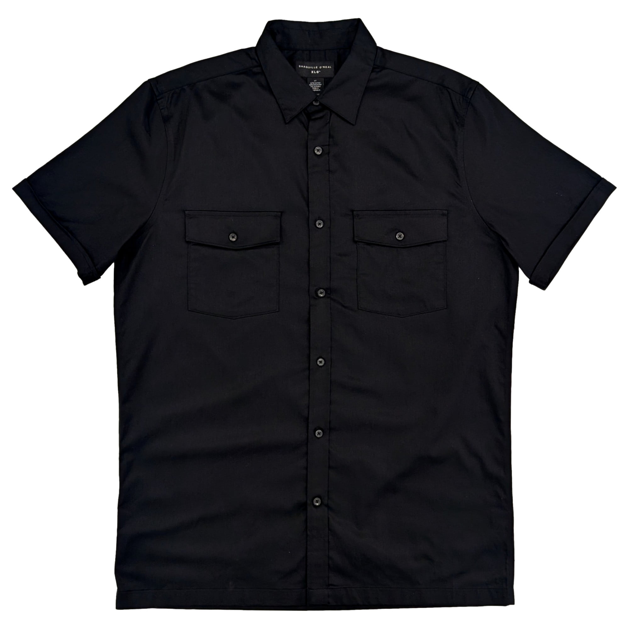 SHAQUILLE O'NEAL XLG Big & Tall Mens Black Short Sleeve Woven Shirt LT