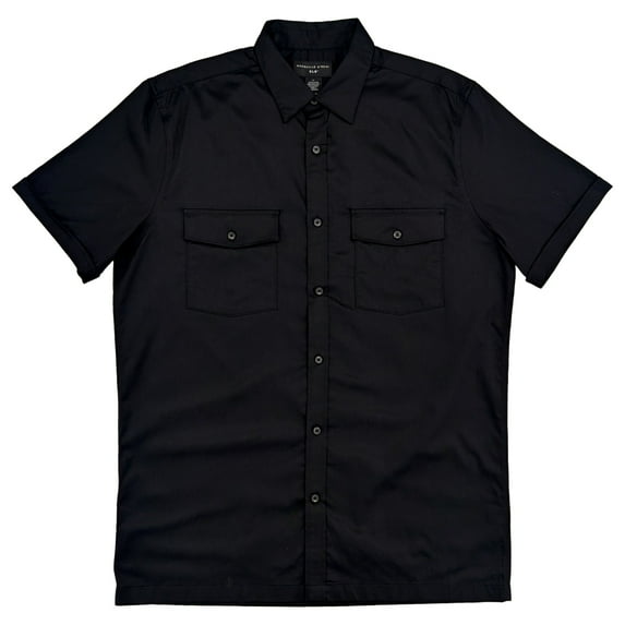 Shaquille O'Neal XLG Big & Tall Mens Black Short Sleeve Woven Shirt LT