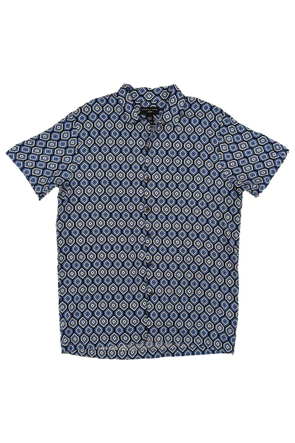 XLG Big & Tall Mens Blue Geo Short Sleeve Woven Shirt XLT