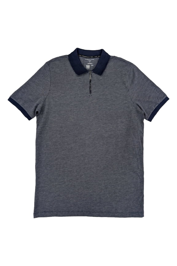 XLG Big & Tall Mens Navy Blue Neat Quarter-Zip Polo Shirt XLT