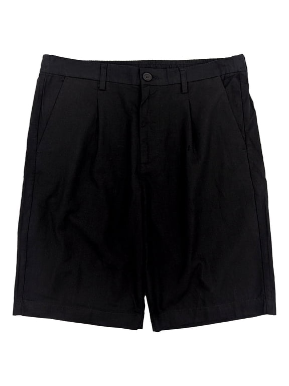 XLG Mens Big & Tall Black Linen Blend Pleated Shorts LT