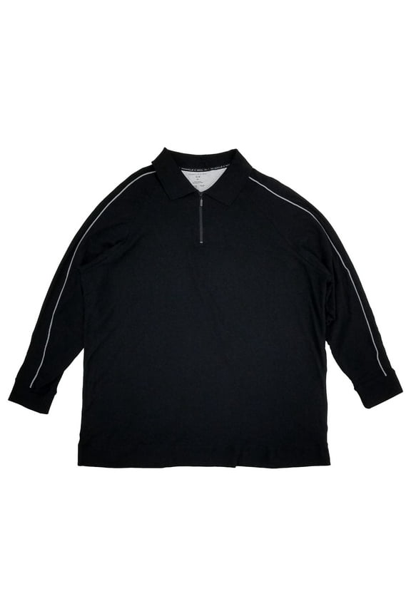 XLG Mens Big & Tall Black Long Sleeve Zip Polo Shirt 2XL
