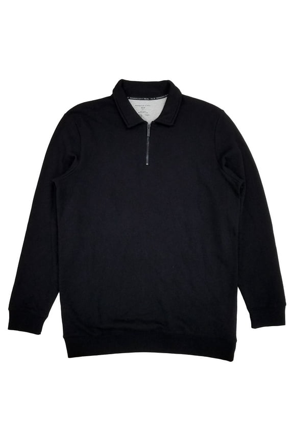 XLG Mens Big & Tall Black Long Sleeve Zip Polo Shirt