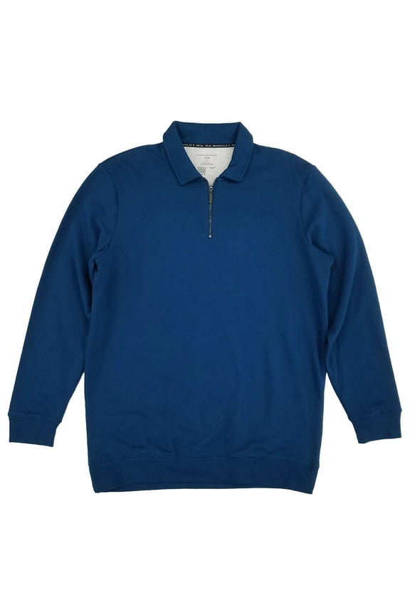 XLG Mens Big & Tall Dark Blue Opal Long Sleeve Zip Polo Shirt XLT