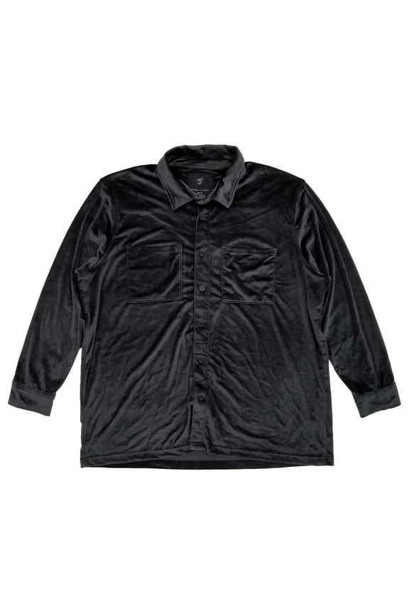 XLG Mens Black Brushed Long Sleeve Button-Down Shirt 2XLT