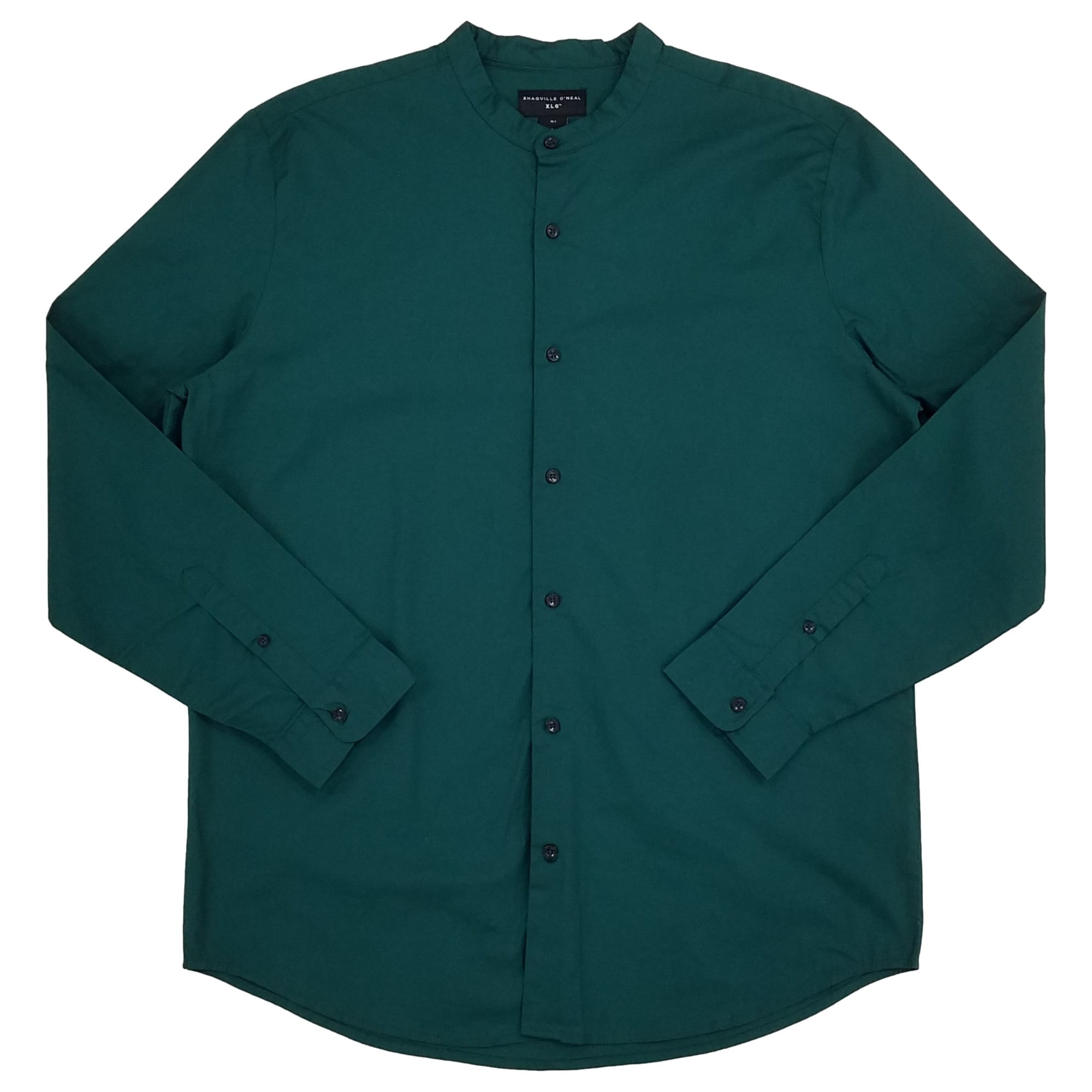 Shaquille O'Neal XLG Mens Green Long Sleeve Woven Banded Collar
