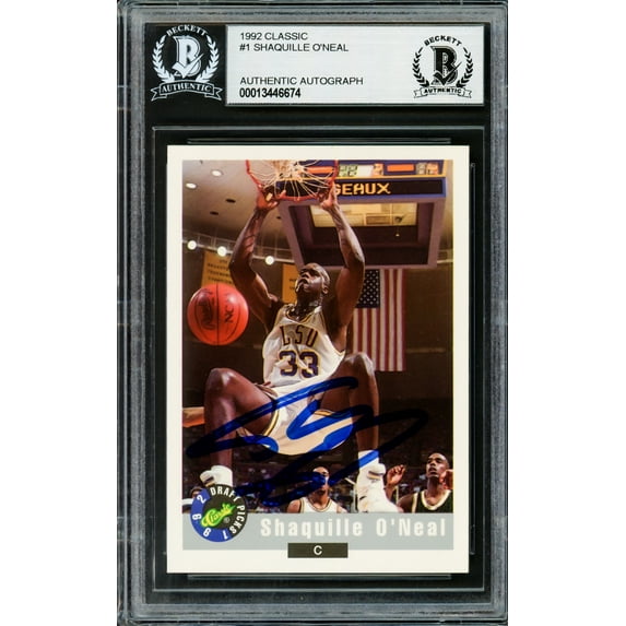 Shaquille Shaq O'Neal Autographed 1992 Classic Rookie Card #1 LSU Tigers Beckett BAS 211214