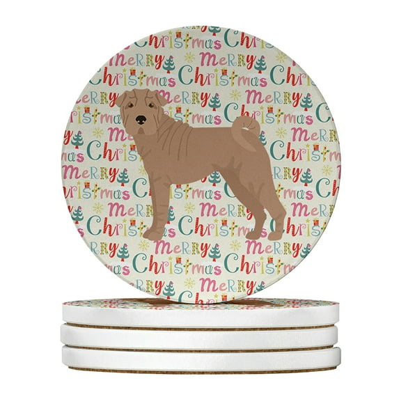 Shar Pei #2 Merry Christmas Large Sandstone Coasters Pack of 4 4 in x 4 in