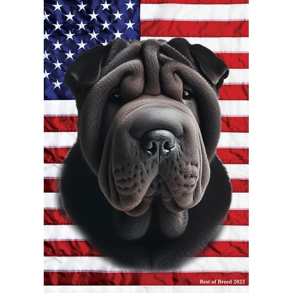Shar Pei Black - Best of Breed All-American Patriotic III House Flags