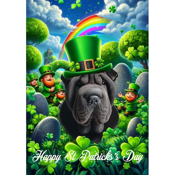 Shar Pei Black - Best of Breed Saint Patricks Day Outdoor Garden Flag 12" x 17" Mailbox Flag Dog Flag