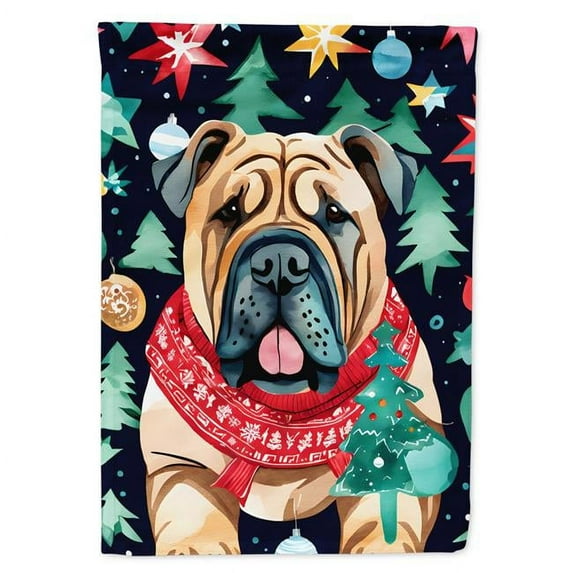 Shar Pei Christmas House Flag 28 in x 40 in