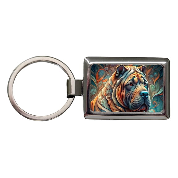 Shar Pei Dog Abstract Stylized Art Metal Rectangle Keychain